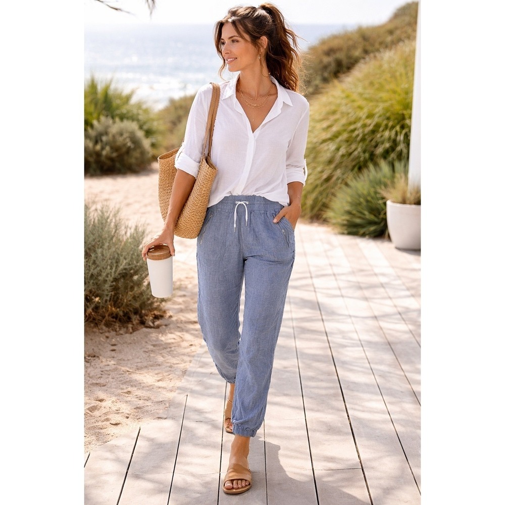 Athleta 100% Linen Cabo Jogger Coastal Resort Casual Beach Summer Vacation SZ 10